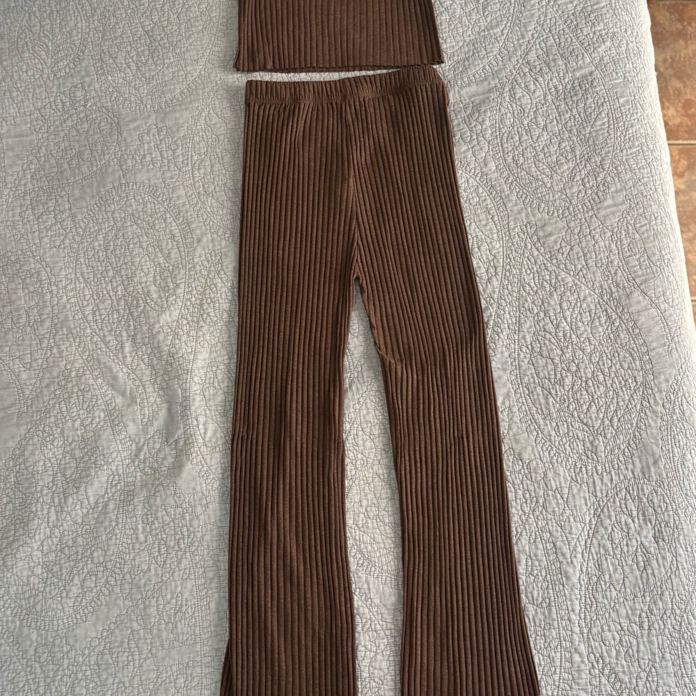 SHEIN Brown Ribbed Wide Leg Pants